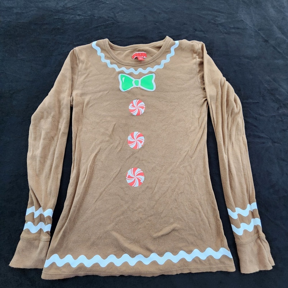 Ginerbread Man Christmas Brown Long Sleeve‎ T-Shirt Women's S